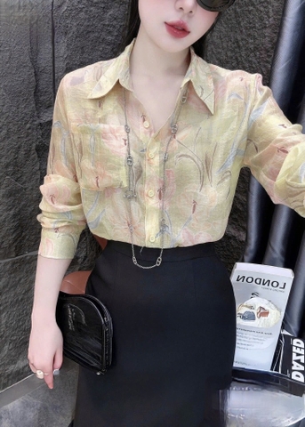 ÁO SƠ MI HOA CỎ 1 TÚI TRƯỚC NỮ