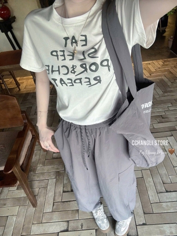 SET ÁO CHỮ COTTON QUẦN BOM KÈM TÚI NỮ SẴN