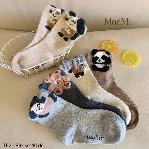 ĐỒ LÓT - SET 10 ĐÔI TẤT COTTON HÌNH ĐỘNG VẬT CUTE BÉ TRAI BÉ GÁI SẴN