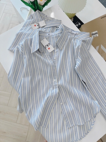 ÁO KẺ ZARA CỔ V VẠT BẦU NỮ