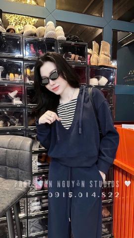 SET BỘ DÀI NỈ HAI DA PHỐI MÀU THAN NỮ THU ĐÔNG SẴN
