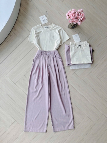 SET QUẦN SUÔNG TÍM 2LI MIX ÁO DÍP THÊU NỮ