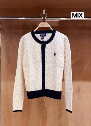 ÁO LEN CARDIGAN GẤU WHO TRẮNG VIỀN ĐEN NỮ THU ĐÔNG