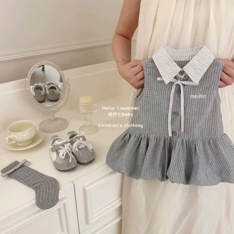 VÁY KẺ XÁM MINMIN CHO BÉ GÁI