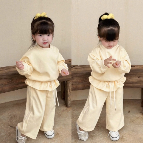 BỘ DÀI NỈ PHỐI BÈO MÀU BE BÉ GÁI