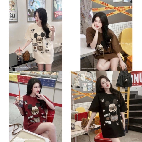 ÁO PHÔNG QC DÁNG RỘNG MICKEY ĐÍNH ĐÁ NỮ