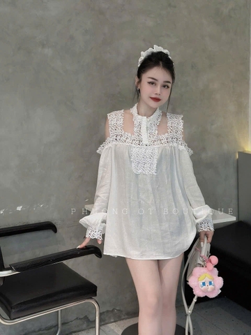 VÁY BÁNH BÈO PHỐI CỔ VIỀN REN NỮ SẴN
