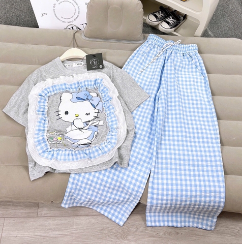 SET ÁO HELLO KITTY QUẦN KẺ DÀI BÉ GÁI ĐẠI