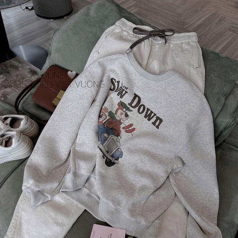 SET ÁO NỈ SLOW DOWN MIX QUẦN BAGGY KEM NỮ THU ĐÔNG (HÀNG ĐÂT)