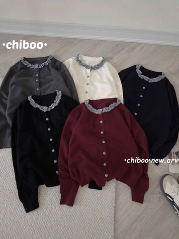 ÁO LEN CỔ VIỀN CÚC KẺ DÀI TAY QC NỮ THU ĐÔNG