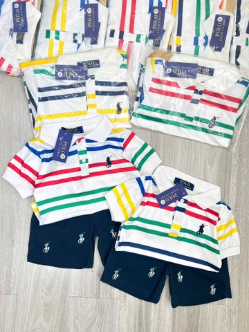 SÉT ÁO POLO SẮC MÀU QUẦN KAKI THAN THÊU TRÀN BÉ TRAI