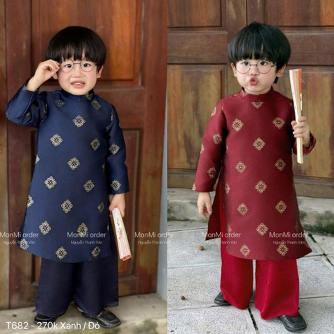 SET ÁO DÀI VẢI GẤM BÉ TRAI