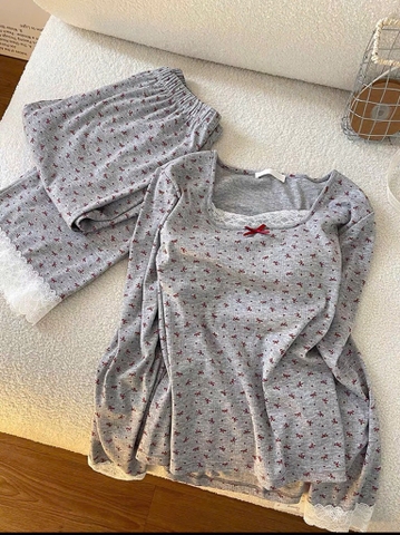 SET BỘ DÀI NGỦ TĂM HOA XÁM NỮ THU ĐÔNG