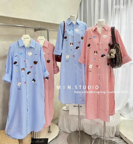 VÁY SƠ MI KẺ HOẠ TIẾT CHÓ XINH NỮ SẴN(XẢ 120k)