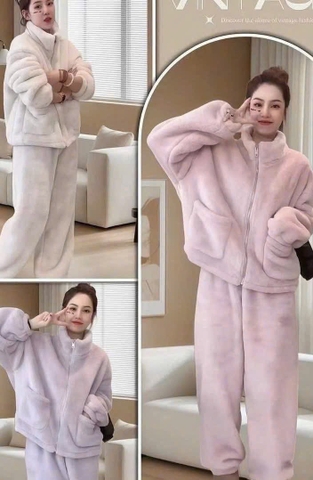 BỘ DÀI LÔNG ÁO KÉO KHOÁ TÚI TRƯỚC NỮ THU ĐÔNG
