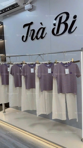 SET ÁO KẺ QUẦN JEAN SUÔNG TRẮNG NỮ