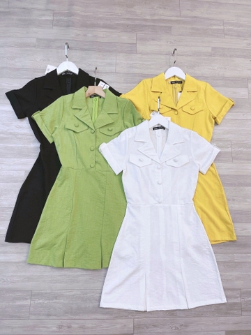VÁY NỮ CỔ VEST NẮP TÚI LI GẤU