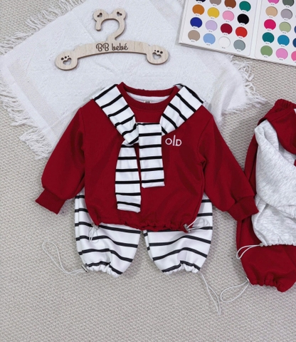 SET BỘ DÀI ALO ĐỎ KẺ KÈM KHĂN BÉ TRAI BÉ GÁI SẴN