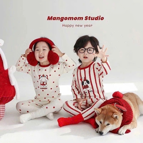 SET BỘ DÀI NOEL KẺ ĐỎ CHẤM NI BÉ TRAI BÉ GÁI