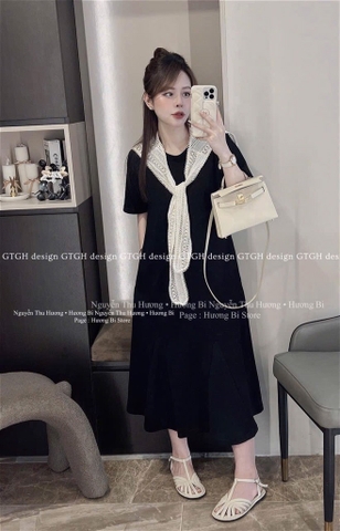 VÁY SUÔNG ĐEN KÈM KHĂN NỮ SẴN