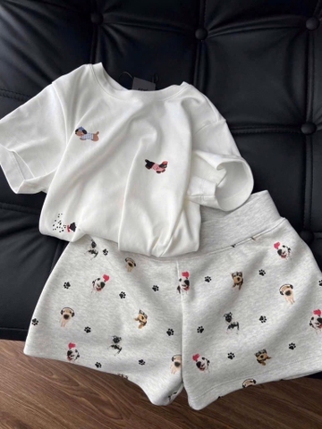 SET BỘ ÁO THUN HÌNH CHÓ QUẦN ĐÙI NỮ