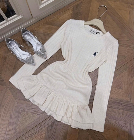 VÁY LEN NỮ DÀI TAY THÊU NGỰA 2M TRẮNG NÂU THU ĐÔNG SẴN - (SALE 119K)
