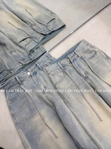QUẦN JEAN NỮ SUÔNG ĐÍNH DÂY SẴN
