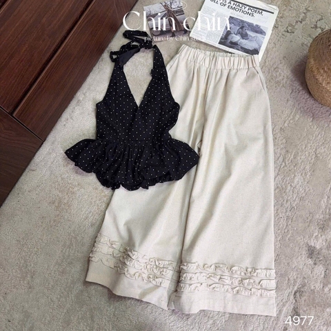 SET YẾM CỔ CHẤM BI THAN BỒNG KÈM QUẦN SUÔNG NỮ SẴN