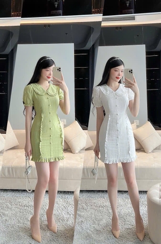 VÁY CỔ BÈO HAI LỚP CÚC BỌC NỮ SẴN (SALE 99k)