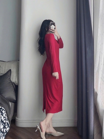 VÁY ZIP ĐỎ XẺ SAU NỮ THU ĐÔNG SẴN