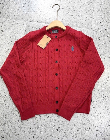 ÁO KHOÁC LEN ĐỎ THÊU GẤU NỮ THU ĐÔNG