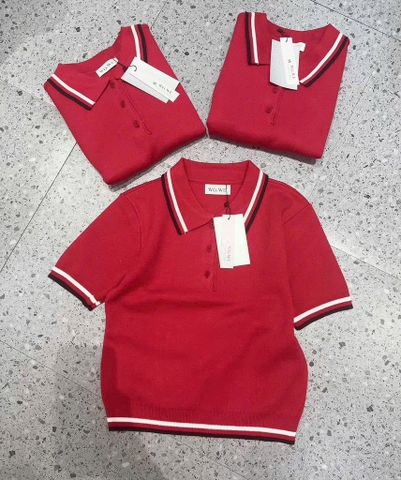 ÁO LEN POLO ĐỎ PHỐI VIỀN NỮ SẴN(XẢ 89k)
