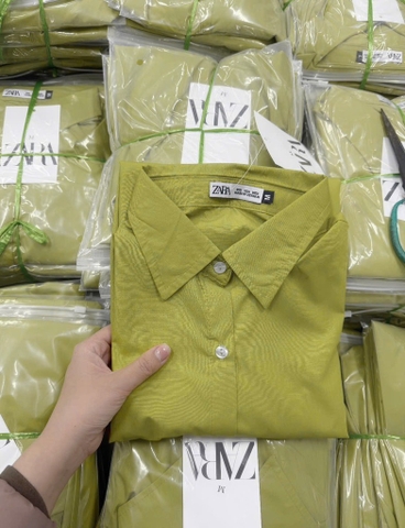 ÁO SƠ MI DÀI TAY XANH LÁ MẠ NỮ