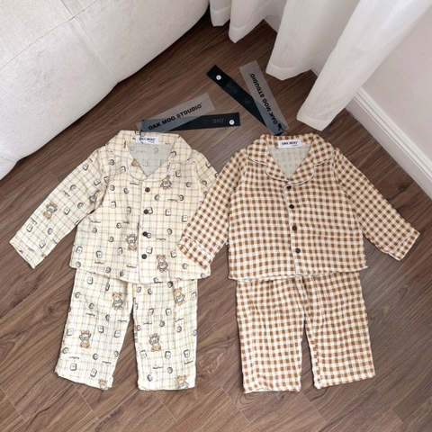 SET BỘ PIIJAMA VẢI HÀN CARO GẤU BÉ TRAI SẴN