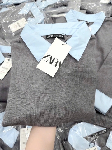 ÁO LEN XÁM PHỐI CỔ SƠ MI NỮ