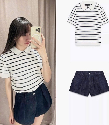 ÁO POLO DỆT VIỀN REN ZARA NỮ