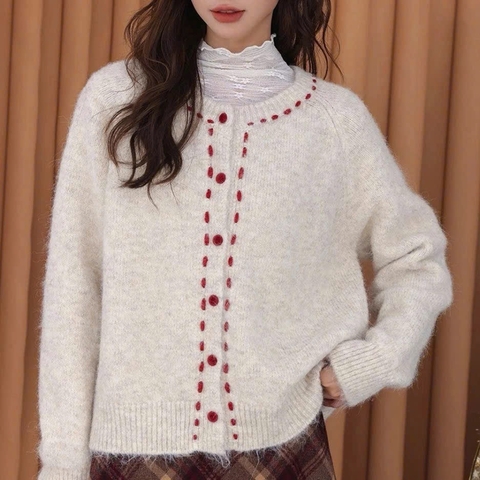 ÁO LEN CARDIGAN CÚC ĐỎ NỮ THU ĐÔNG SẴN