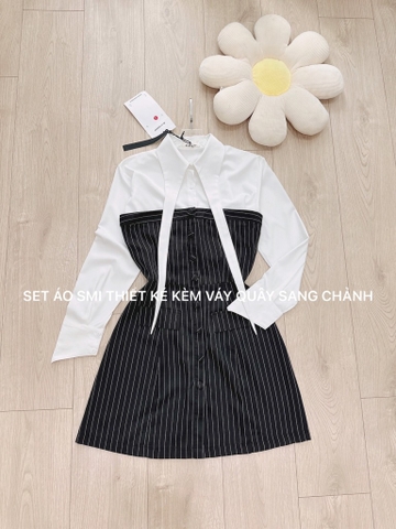 SET VÁY CÚP MIX ÁO SƠ MI CỔ CÁCH ĐIỆU NỮ SẴN