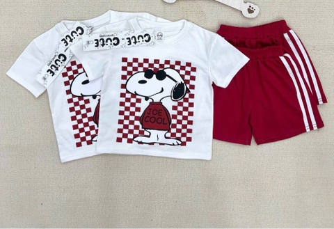 SET BỘ COTTON SNOPY JOE COOL MIX QUẦN SỌC THỂ THAO ĐỎ ĐÔ CHO BÉ TRAI