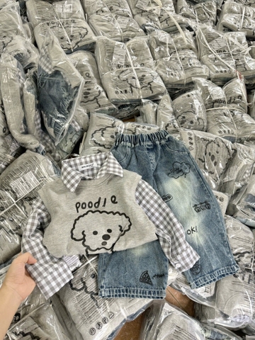 SET DÀI ÁO KẺ MIX GHILE XÁM QUẦN BÒ BÉ TRAI