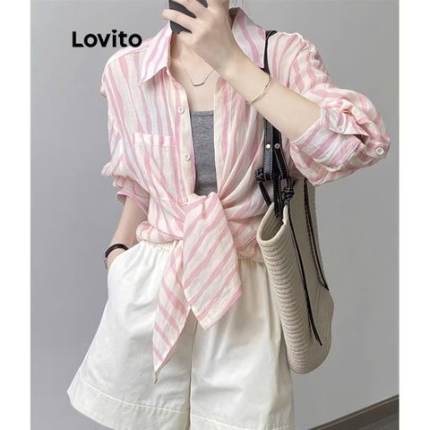 ÁO SƠ MI KẺ HỒNG DÀI TAY NỮ SẴN(SALE 85k)