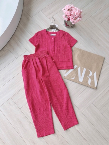 SET HỒNG ÁO TÚI LỆCH GẤU QUẦN CÁCH ĐIỆU NỮ SẴN