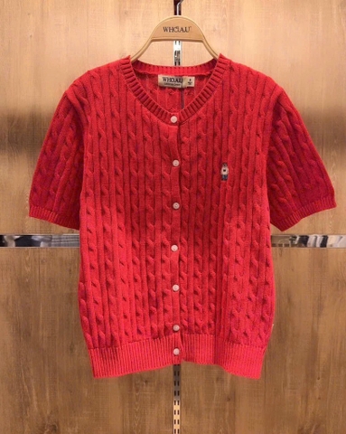 LEN CDG ĐỎ THÊU GẤU CỌC TAY NỮ THU ĐÔNG