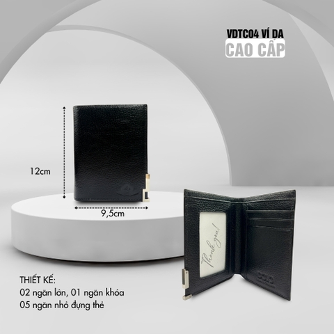 Ví da bò hạt đen kẹp kim loại VDTC04