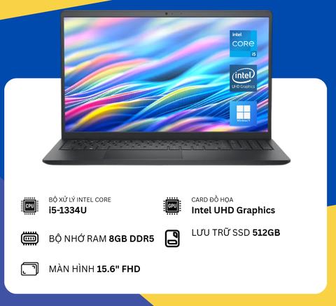 Dell 15 DC15250-5434BLK (i5-1334U/8GB RAM DDR5/SSD 512GB/15.6" FHD Touch) New Fullbox