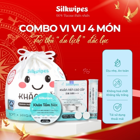 COMBO 04 Món - Khăn mặt cuộn, khăn nén hộp 30 viên, lọ nén 10 viên và 01 khắn tắm nén - CKTHL1