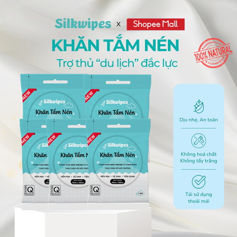 Combo 05 túi khăn tắm nén tròn Silkwipes KT 70x140cm - KTG5