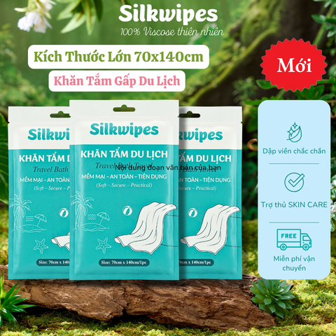 03 Khăn Tắm gấp Du Lịch Silkwipes (70x140cm), khăn tắm dùng 1 lần, khăn gấp du lịch-MKT3