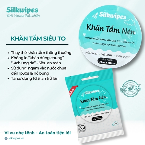 Khăn tắm nén du lịch tròn Silkwipes KT 70x140cm - KT1