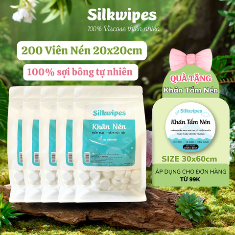 Combo 5 túi 200 viên khăn nén, kích thước 20x22cm (+-10%) khăn nén du lịch, khăn nén nhà hàng, khách sạn - V5
